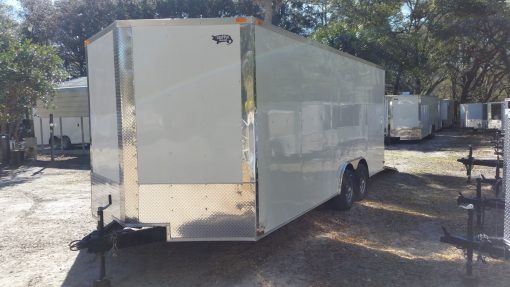 8.5x20 TA Trailer - White, Ramp, Side Door, D-Rings, 5K Axles, Radials, Extra Height