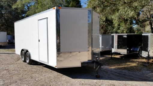 8.5x20 TA Trailer - White, Ramp, Side Door, D-Rings, 5K Axles, Radials, Extra Height