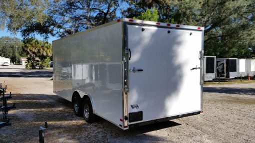 8.5x20 TA Trailer - White, Ramp, Side Door, D-Rings, 5K Axles, Radials, Extra Height