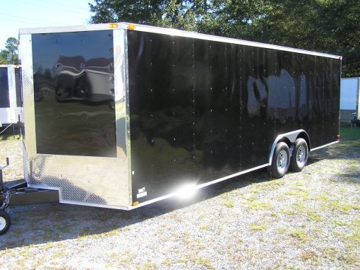 8.5x24 TA Trailer - Black, Ramp, Side Door, D-Rings, and 5K Axles