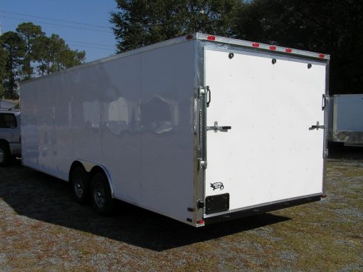 8.5x24 TA Trailer - White, Ramp, Side Door, D-Rings, 5K Axles, and Radials