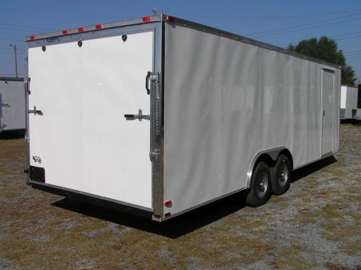 8.5x24 TA Trailer - White, Ramp, Side Door, D-Rings, 5K Axles, and Radials