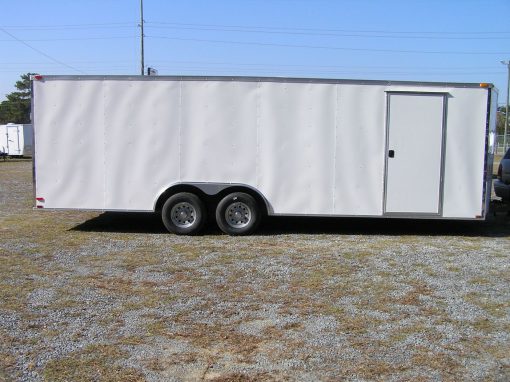 8.5x24 TA Trailer - White, Ramp, Side Door, D-Rings, 5K Axles, and Radials