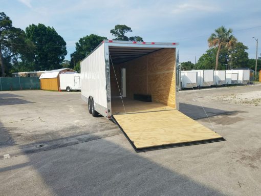 8.5x24 TA Trailer - White, Ramp, Side Door, D-Rings, 5K Axles, Extra Height, and Radials