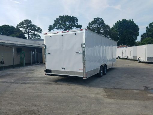 8.5x24 TA Trailer - White, Ramp, Side Door, D-Rings, 5K Axles, Extra Height, and Radials