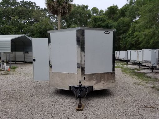 8.5x28 TA Trailer - White, Ramp, Side Door, D-Rings, 5K Axles