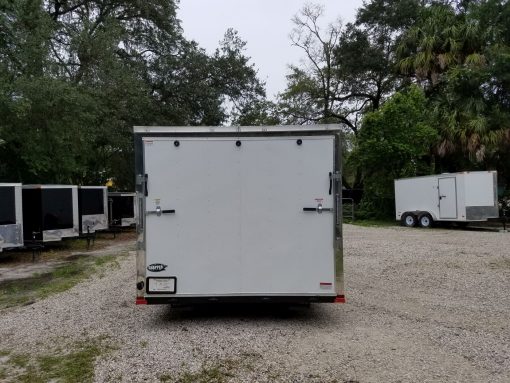 8.5x28 TA Trailer - White, Ramp, Side Door, D-Rings, 5K Axles