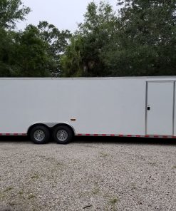 8.5x28 TA Trailer - White, Ramp, Side Door, D-Rings, 5K Axles