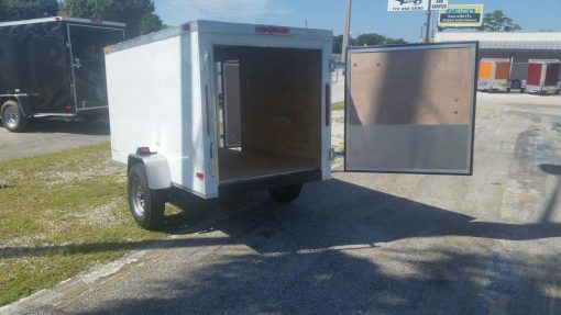 4x8 SA Trailer - White, Single Door, Side Door, and Roof Vent