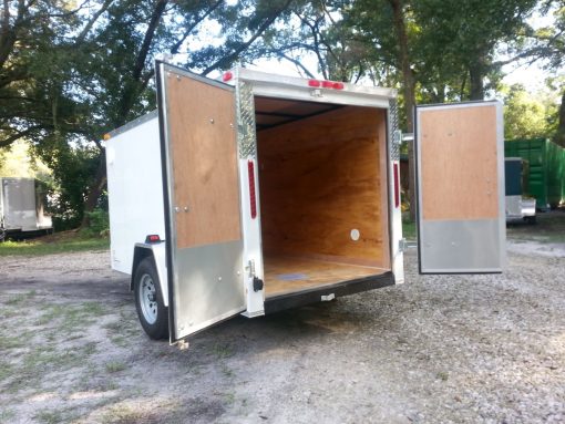 5x10 SA Trailer - White, Double Doors, Side Door, Side Vents