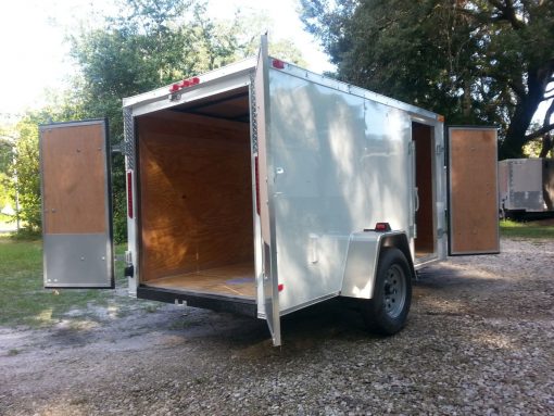 5x10 SA Trailer - White, Double Doors, Side Door, Side Vents