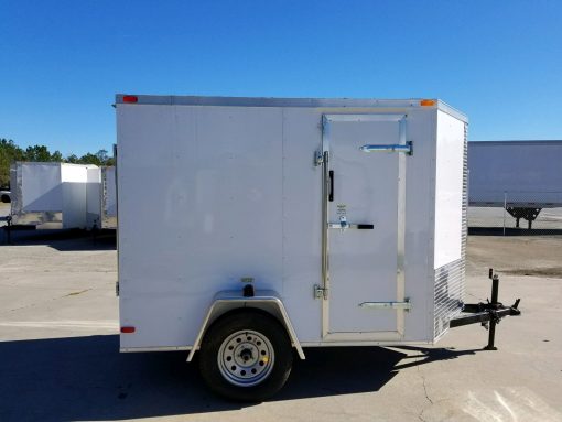 5x8 SA Trailer - White, Ramp, Side Door, Additional Height