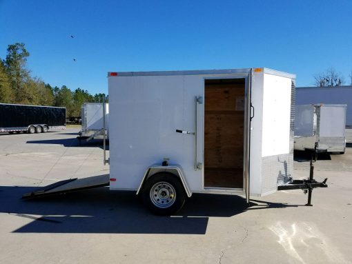 5x8 SA Trailer - White, Ramp, Side Door, Additional Height