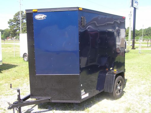 6x8 SA Trailer - Blue, Double Barn Doors, Side Door, Blackout Package, Extra Height, Stabilizer Jacks