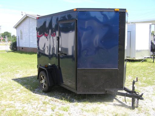 6x8 SA Trailer - Blue, Double Barn Doors, Side Door, Blackout Package, Extra Height, Stabilizer Jacks