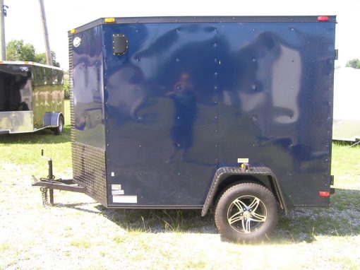 6x8 SA Trailer - Blue, Double Barn Doors, Side Door, Blackout Package, Extra Height, Stabilizer Jacks