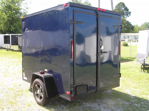 6x8 SA Trailer - Blue, Double Barn Doors, Side Door, Blackout Package, Extra Height, Stabilizer Jacks