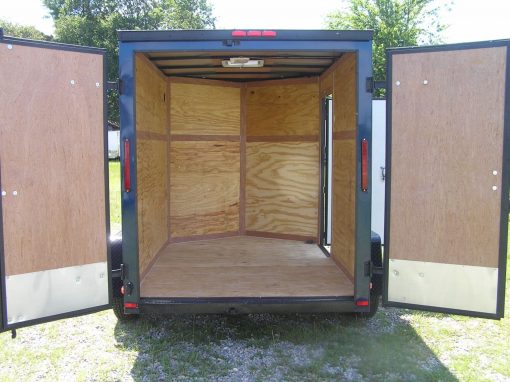 6x8 SA Trailer - Blue, Double Barn Doors, Side Door, Blackout Package, Extra Height, Stabilizer Jacks