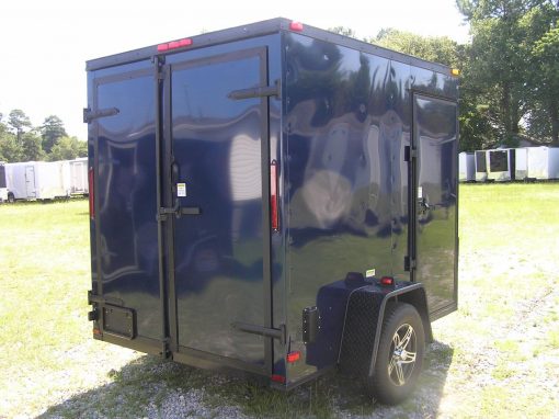 6x8 SA Trailer - Blue, Double Barn Doors, Side Door, Blackout Package, Extra Height, Stabilizer Jacks