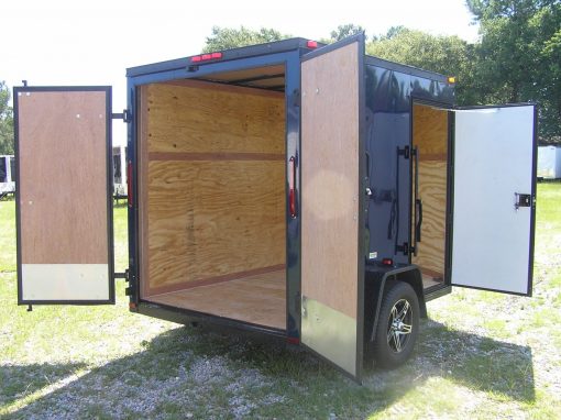 6x8 SA Trailer - Blue, Double Barn Doors, Side Door, Blackout Package, Extra Height, Stabilizer Jacks