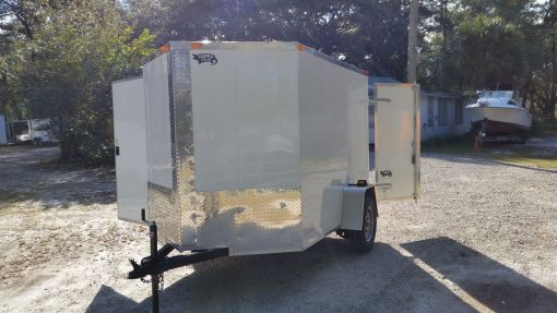 6x8 SA Trailer - White, Double Barn Doors, Side Door