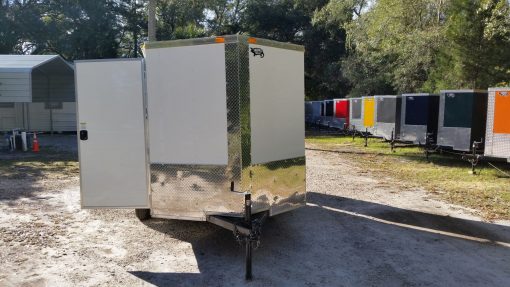 6x8 SA Trailer - White, Double Barn Doors, Side Door