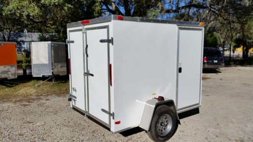 6x8 SA Trailer - White, Double Barn Doors, Side Door