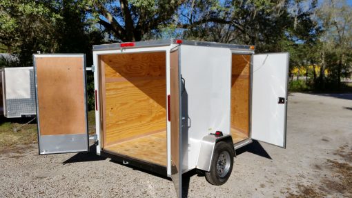 6x8 SA Trailer - White, Double Barn Doors, Side Door