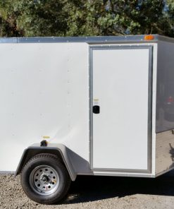 6x8 SA Trailer - White, Double Barn Doors, Side Door