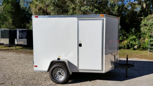 6x8 SA Trailer - White, Double Barn Doors, Side Door