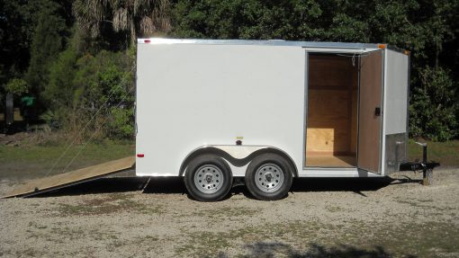 7x12 TA Trailer - White, Ramp, Side Door