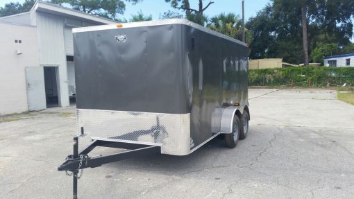 7x14 TA Trailer - Charcoal Gray, Double Doors, Side Door, Flat Front