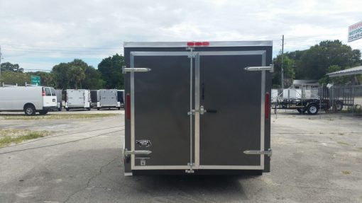 7x14 TA Trailer - Charcoal Gray, Double Doors, Side Door, Flat Front