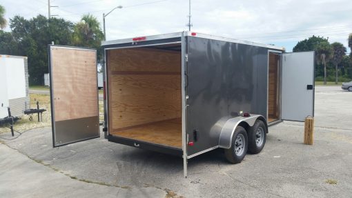 7x14 TA Trailer - Charcoal Gray, Double Doors, Side Door, Flat Front