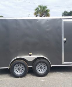 7x14 TA Trailer - Charcoal Gray, Double Doors, Side Door, Flat Front