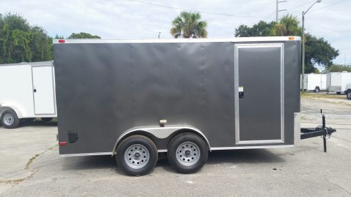 7x14 TA Trailer - Charcoal Gray, Double Doors, Side Door, Flat Front