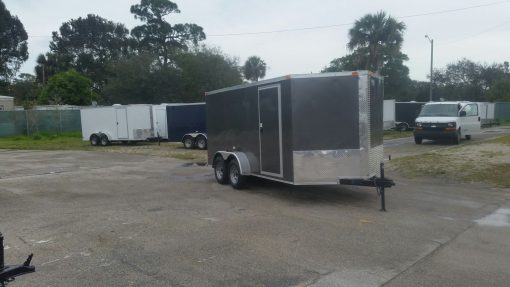 7x14 TA Trailer - Charcoal Grey, Ramp, Side Door