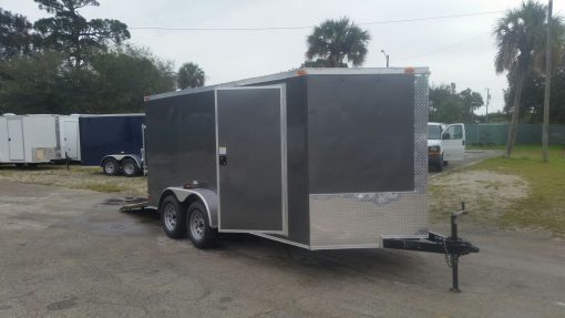 7x14 TA Trailer - Charcoal Grey, Ramp, Side Door