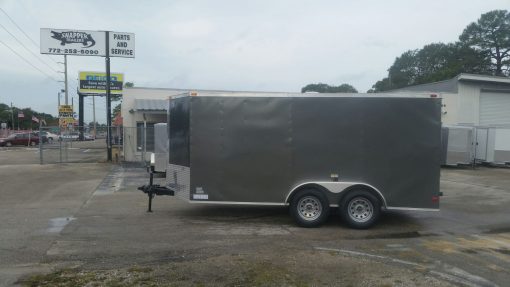 7x14 TA Trailer - Charcoal Grey, Ramp, Side Door