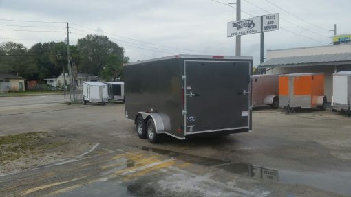 7x14 TA Trailer - Charcoal Grey, Ramp, Side Door