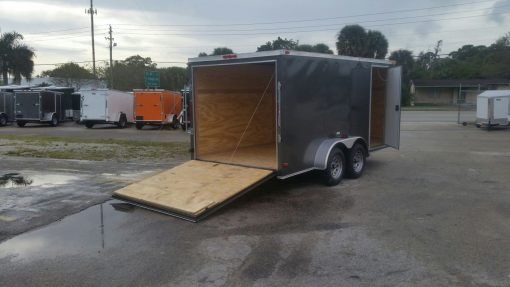 7x14 TA Trailer - Charcoal Grey, Ramp, Side Door