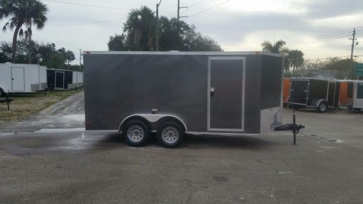 7x14 TA Trailer - Charcoal Grey, Ramp, Side Door