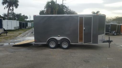 7x14 TA Trailer - Charcoal Grey, Ramp, Side Door