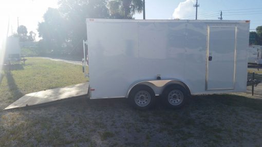 7x14 TA Trailer - White, Ramp, Side Door