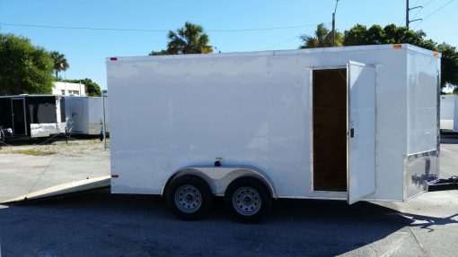 7x14 TA Trailer - White, Ramp, Side Door