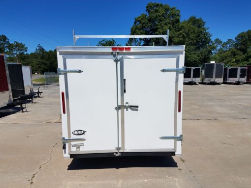 7x16 TA Trailer - White, Double Barn Doors, Side Door, Ladder Racks, Bias