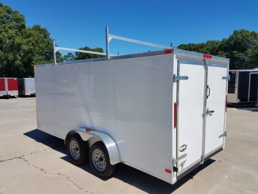 7x16 TA Trailer - White, Double Barn Doors, Side Door, Ladder Racks, Bias