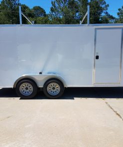 7x16 TA Trailer - White, Double Barn Doors, Side Door, Ladder Racks, Bias