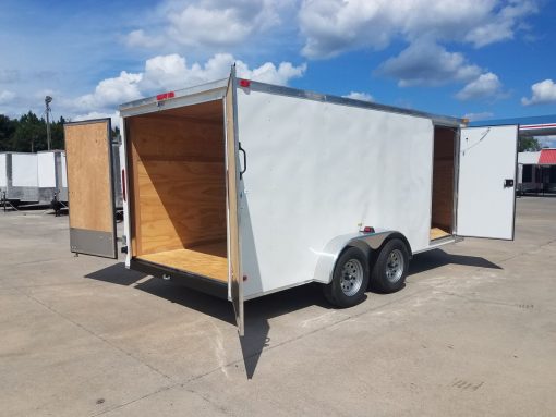 7x16 TA Trailer - White, Double Barn Doors, Side Door, Luan Ceiling, Insultated Walls and Ceiling