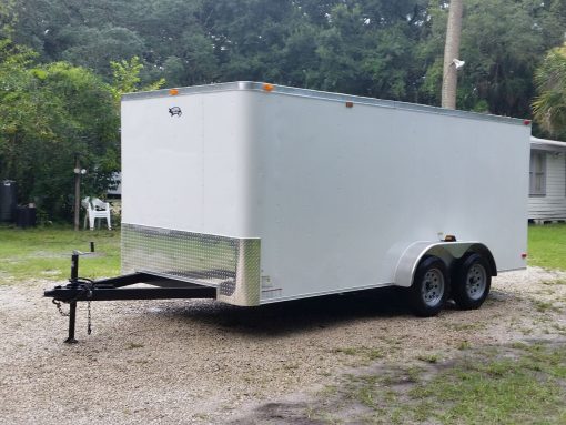 7x16 TA Trailer - White, Ramp, Side Door, Flat Front